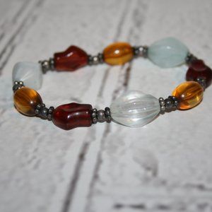 Beautiful amber, quartz and silver beaded bracelet 7.5"